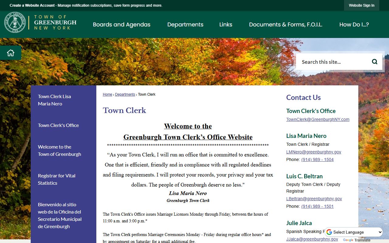Greenburgh Town Clerk website for Greenburgh divorce decree information