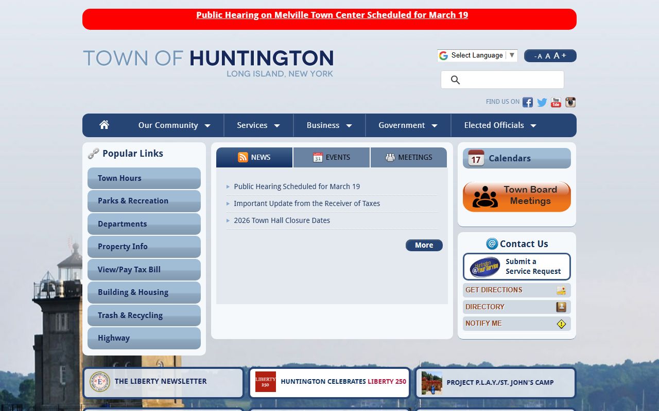 Town of Huntington official website for local services