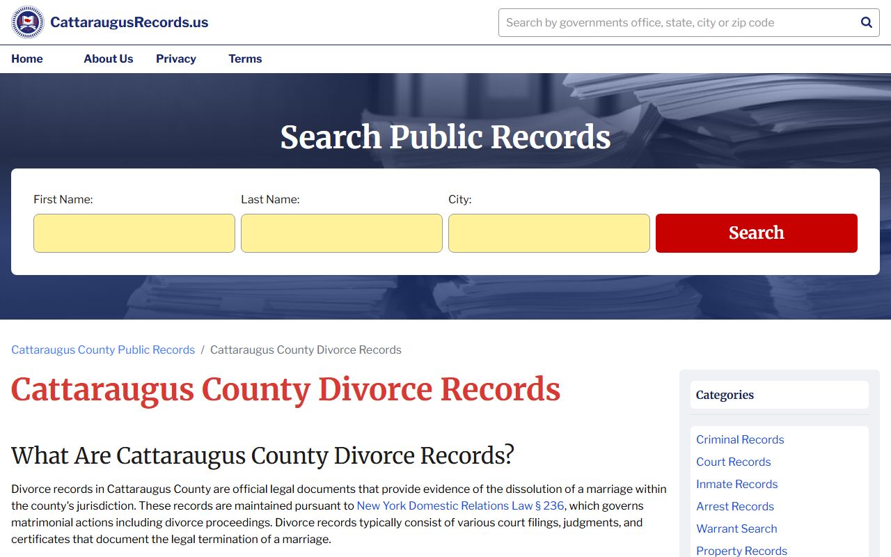 Cattaraugus County divorce decree records information and access details