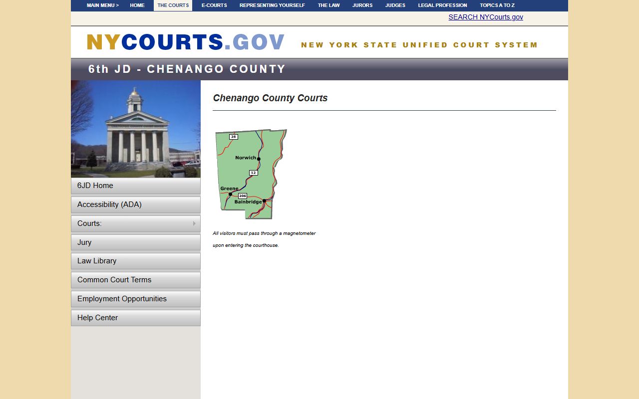 Chenango County courts page for divorce decree records