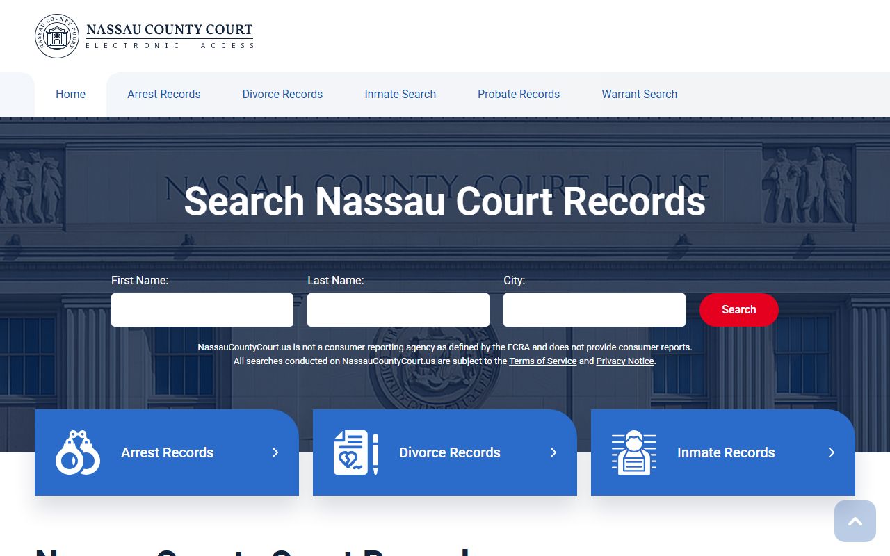 Nassau County court records portal for divorce decree searches