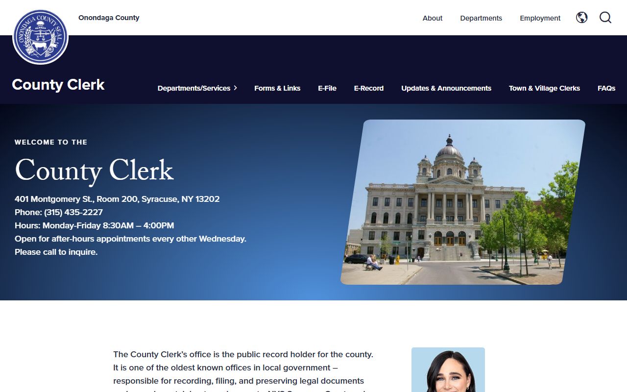Onondaga County Clerk office page for divorce decree records