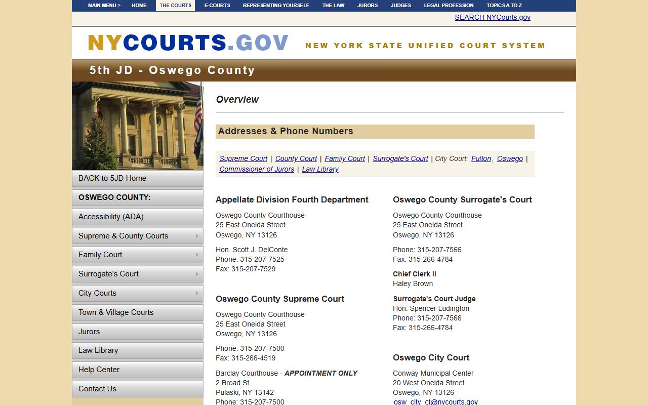 Oswego County courts page for divorce decree case information