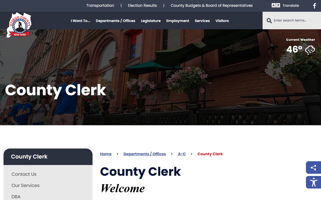Otsego County Clerk office page for divorce decree records
