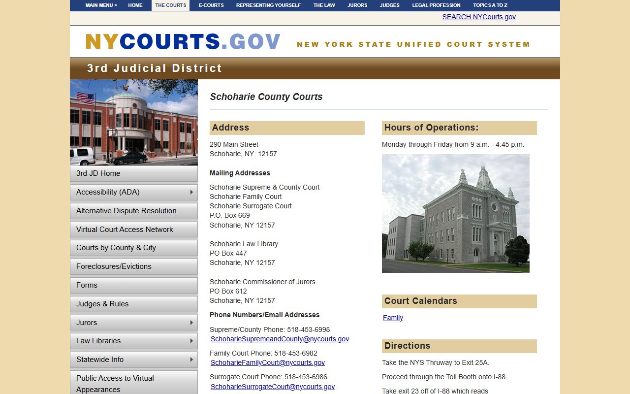 Schoharie County Supreme Court information for divorce decree filings