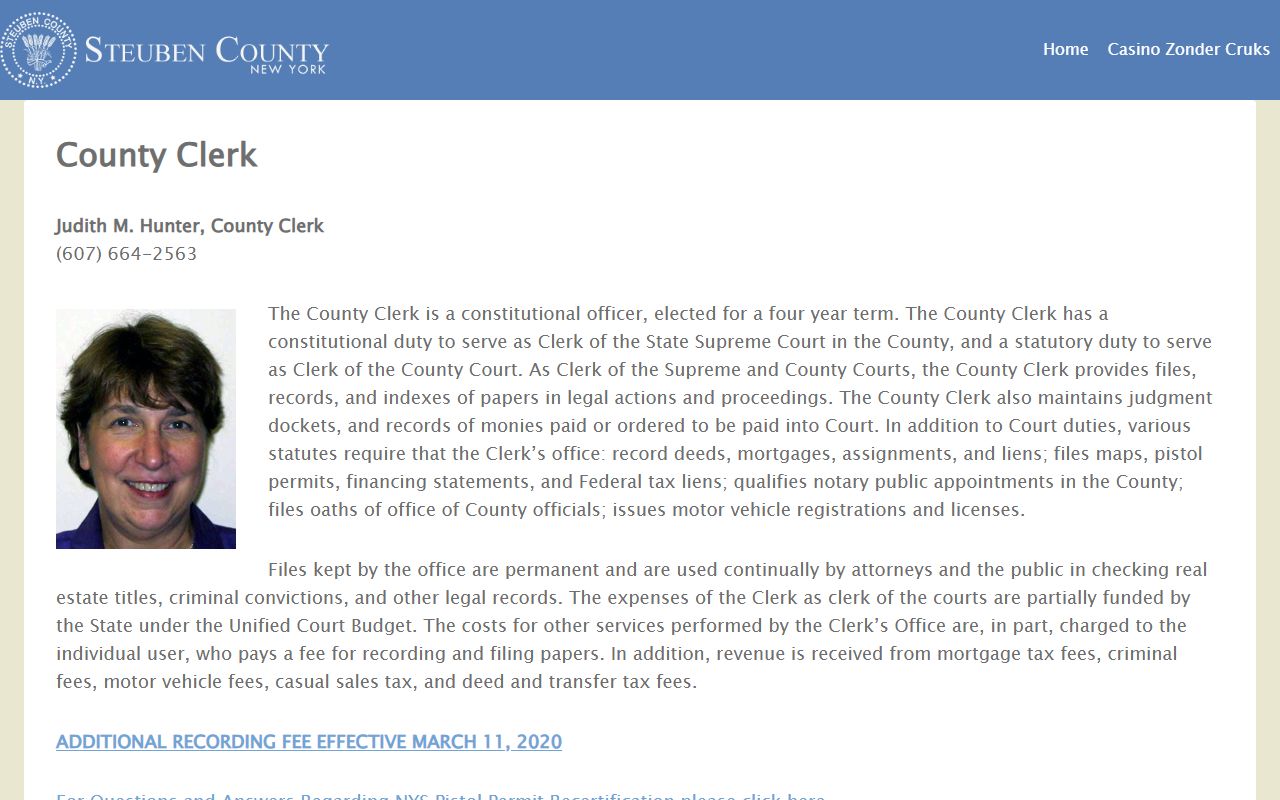 Steuben County Clerk official website for divorce decree record requests