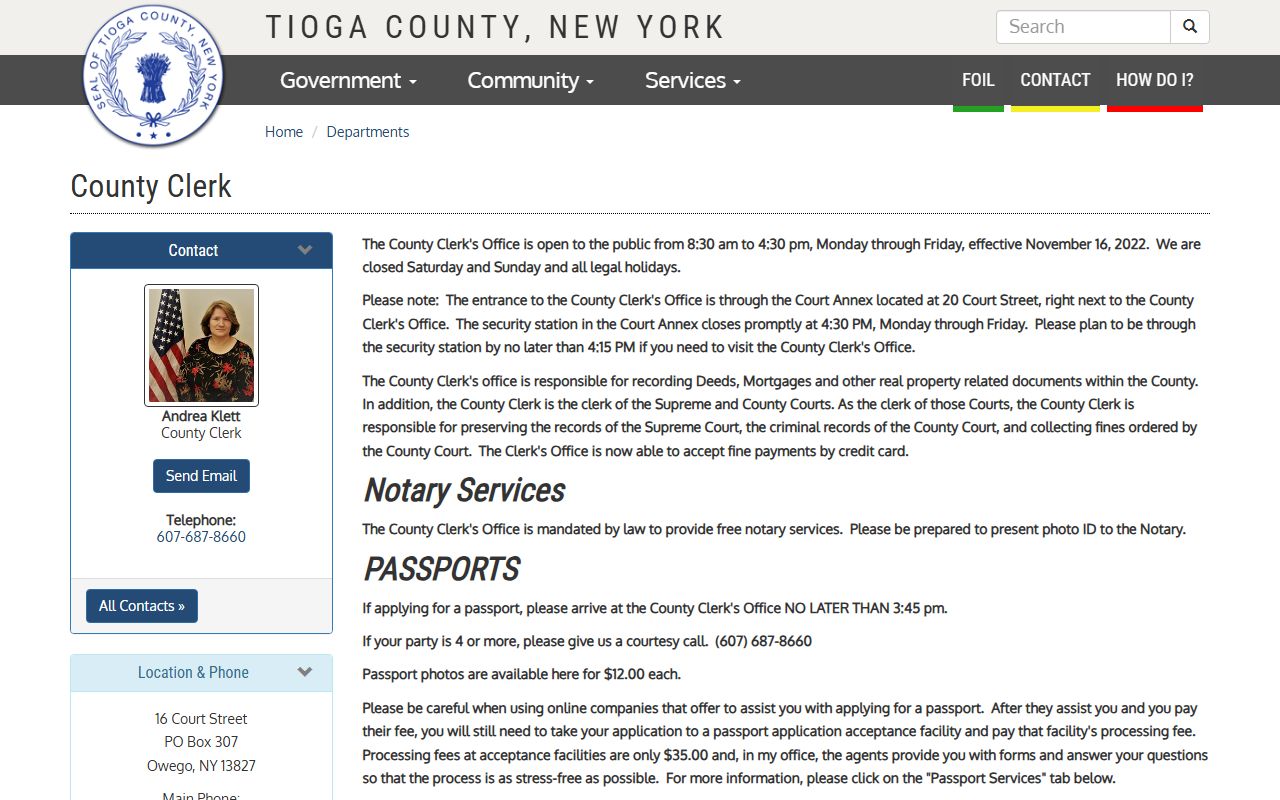 Tioga County divorce decree records clerk office official website