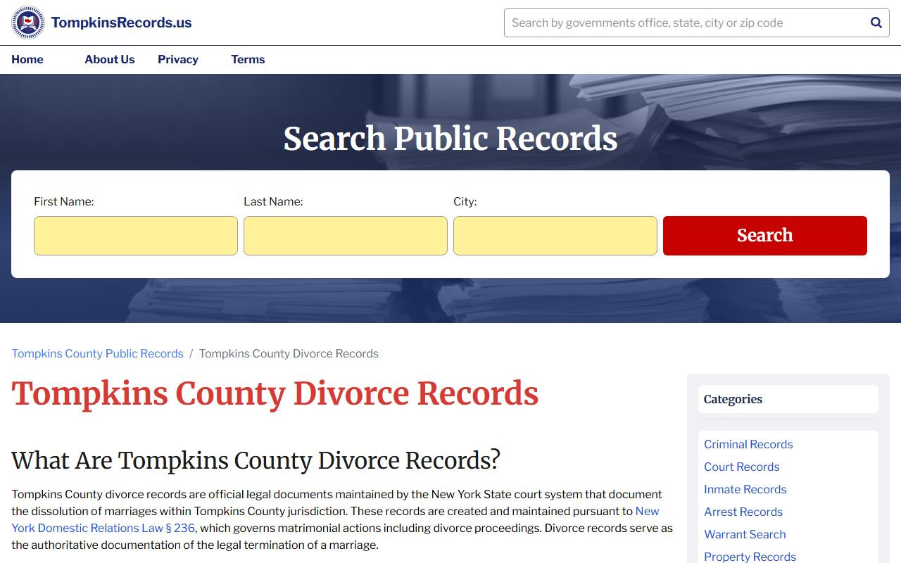 Tompkins County divorce decree records information page