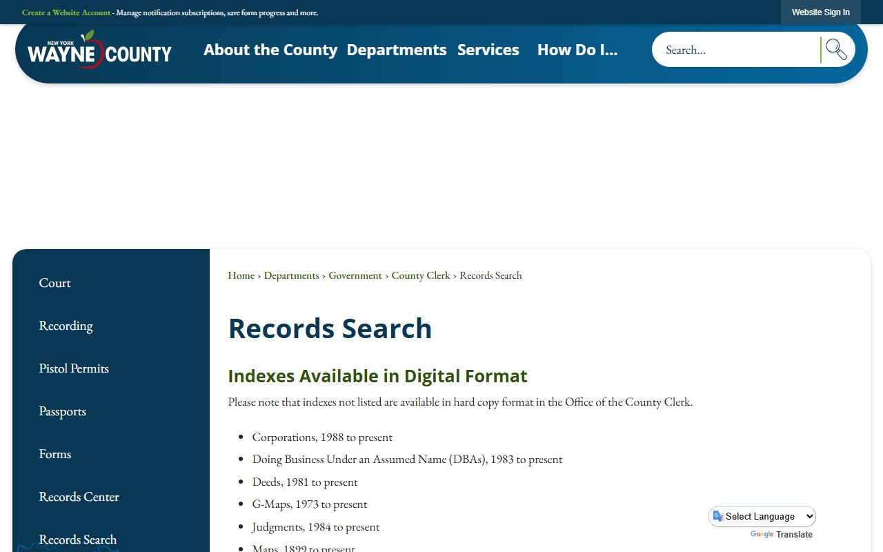 Wayne County divorce decree records online search portal for court filings