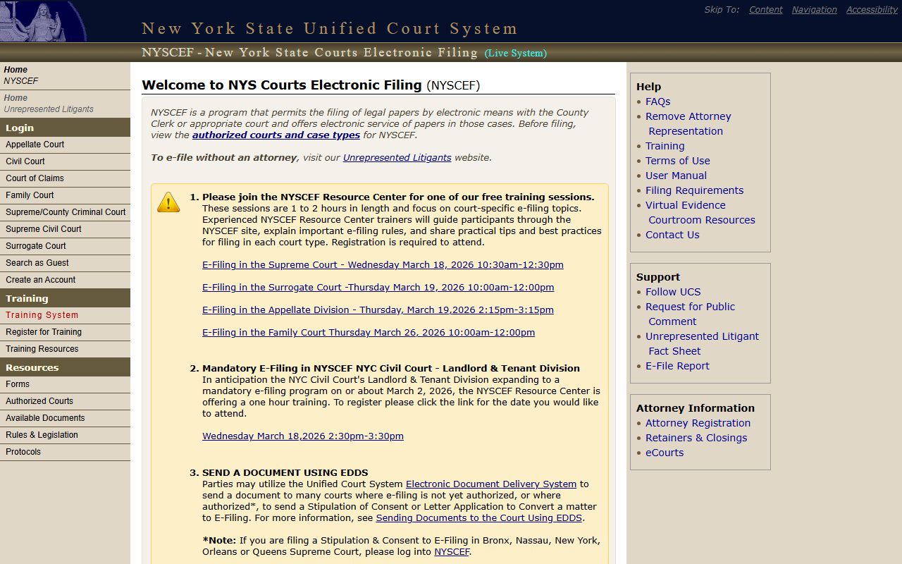 New York divorce decree NYSCEF electronic filing system homepage